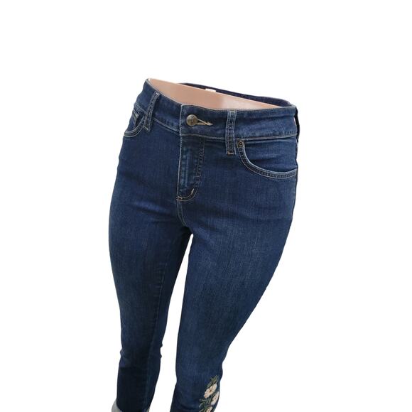 NYDJ Alina Ankle Jeans Size 4 | Floral Embroidered Dark Wash Cropped Denim - Picture 4 of 13